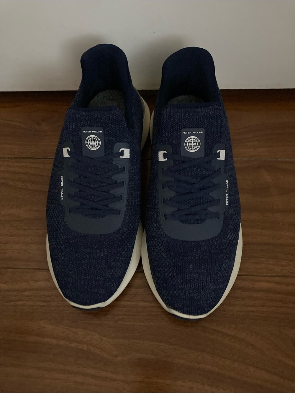 Peter Millar Navy Knit Lace-Up Sneakers with White Sole